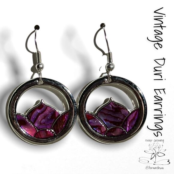 Vintage Duri Abalone Inlay Earrings | Silver Tone Design - Picture 10 of 11